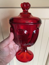 VTG VIKING Ruby Red Epic 6 Petal Compote Pedestal Candy Jar MCM 1950s-60s 8.5  