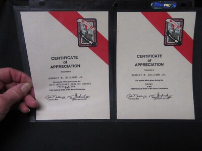 1990 NOAC Certificates of Appreciation, 2 Different Areas    RT1