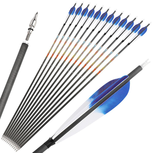 Archery 31" Pure Carbon Arrow ID6.2mm SP250-600 5'' Feathers Recurve Bow Hunting - Picture 16 of 21