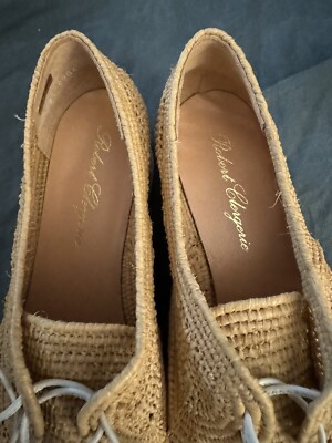 靴 Clergerie 38 R. CLERGERIE Women 38.5 Lisa Woven Natural Raffia Wedge Platform