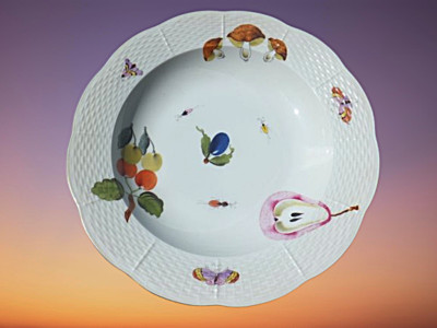 Suppenteller 24,5 cm Herend Market Garden 503/FR  Obst u. Insekten Goldrand (1)