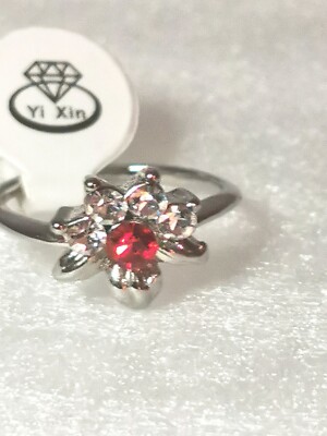 Gorgeous Silver Women Red Sapphire Rings Wedding Engagement Size K  or 5.5