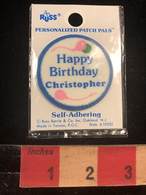 First Name CHRISTOPHER Patch Happy Birthday Party Patch w/ Balloon Design 95NK