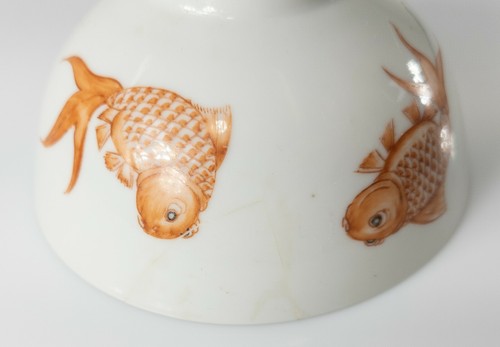 Antique Chinese Iron Red Goldfish Carp Bowl Qianlong Reign Mark Repaired As Is - 第 7/10 張圖片