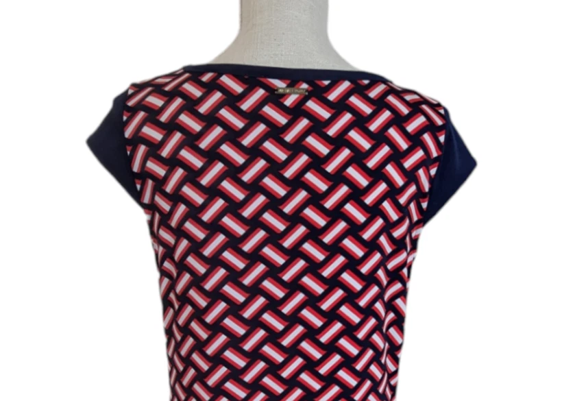 Abito Michael Kors donna rosso navy geometrico colorblock cappuccio manica cambio taglia M