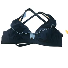 Kona Sol Women's Size D/DD Lightly Lined Bikini Swim Top Ruffle Blue New