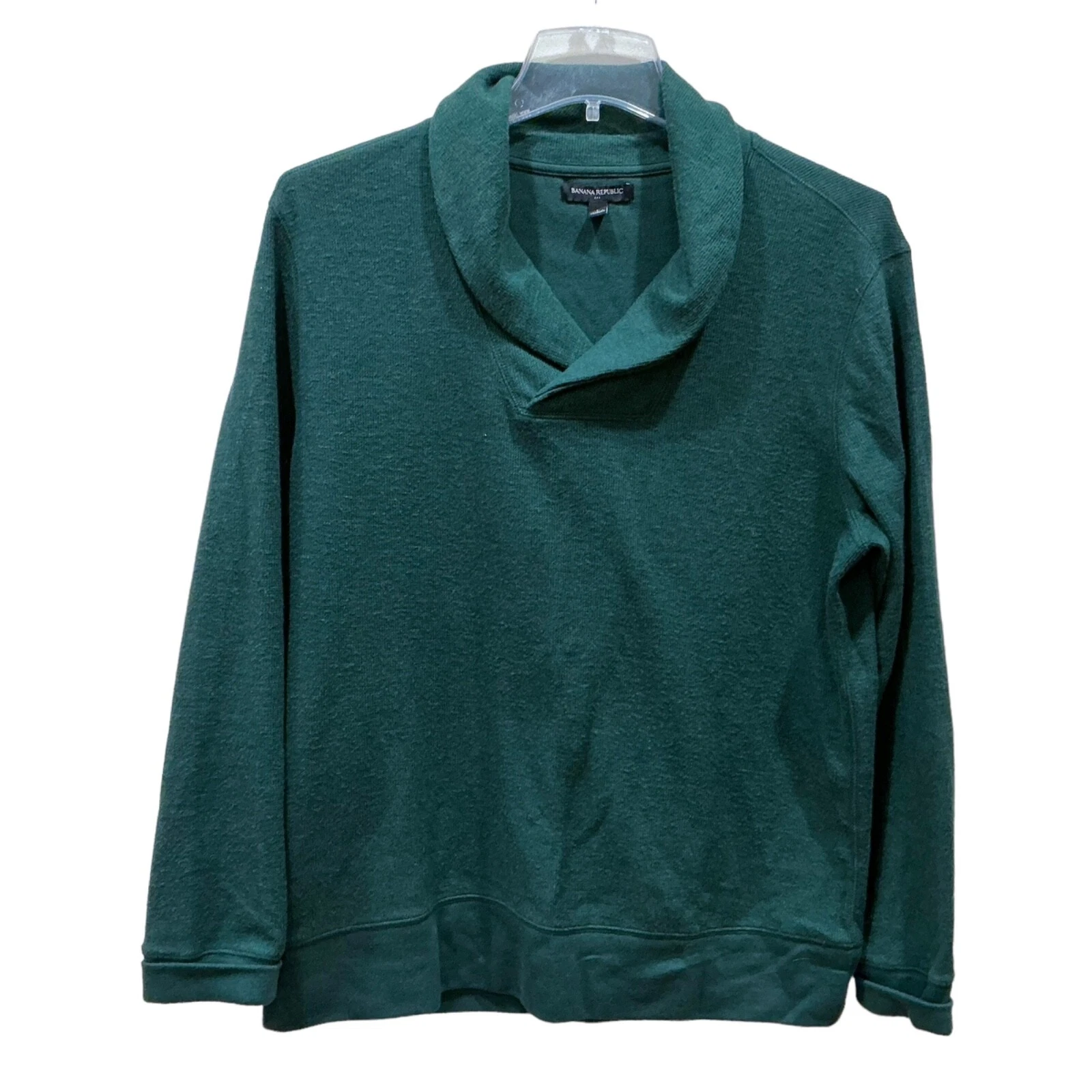 L Banana Republic Sweater 100% Wool Fisherman Green Shawl Pullover Men'
