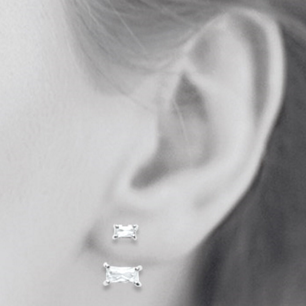 Boucles d'oreilles zirconium dessous lobes en argent 925 rhodié prestige