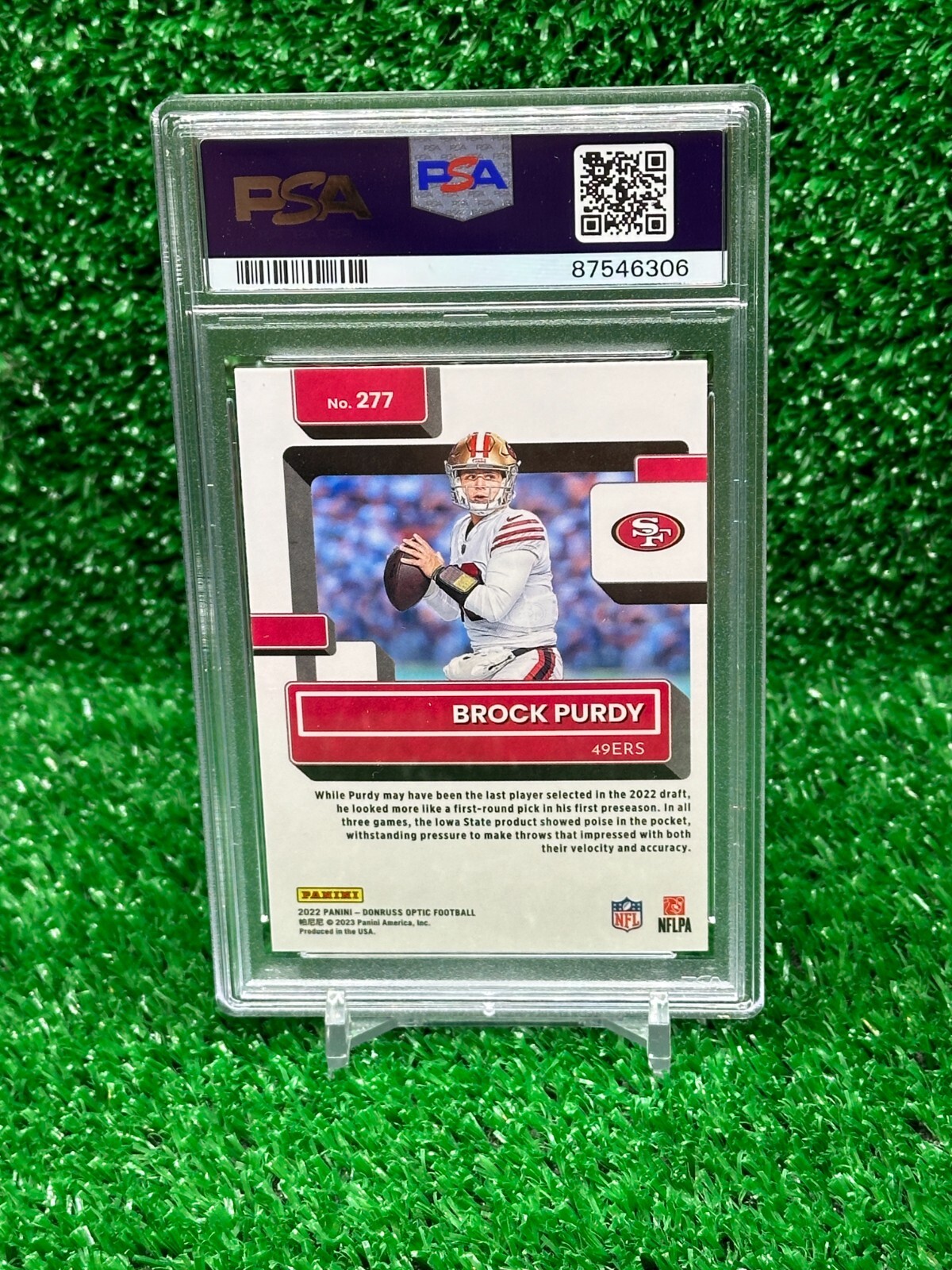 2022 Panini Donruss Optic #277 BROCK PURDY PSA 9 MINT Rated Rookie RC 49ers view 2