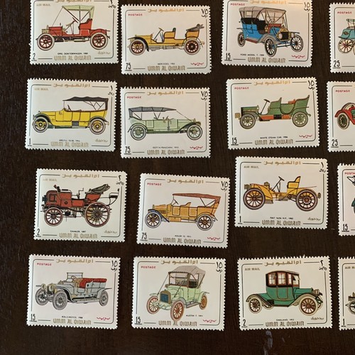 HUGE LOT OF UMM AL QUWAIN ANTIQUE VEHICLES CARS TRANSPORTATION UNUSED STAMPS - Picture 8 of 10