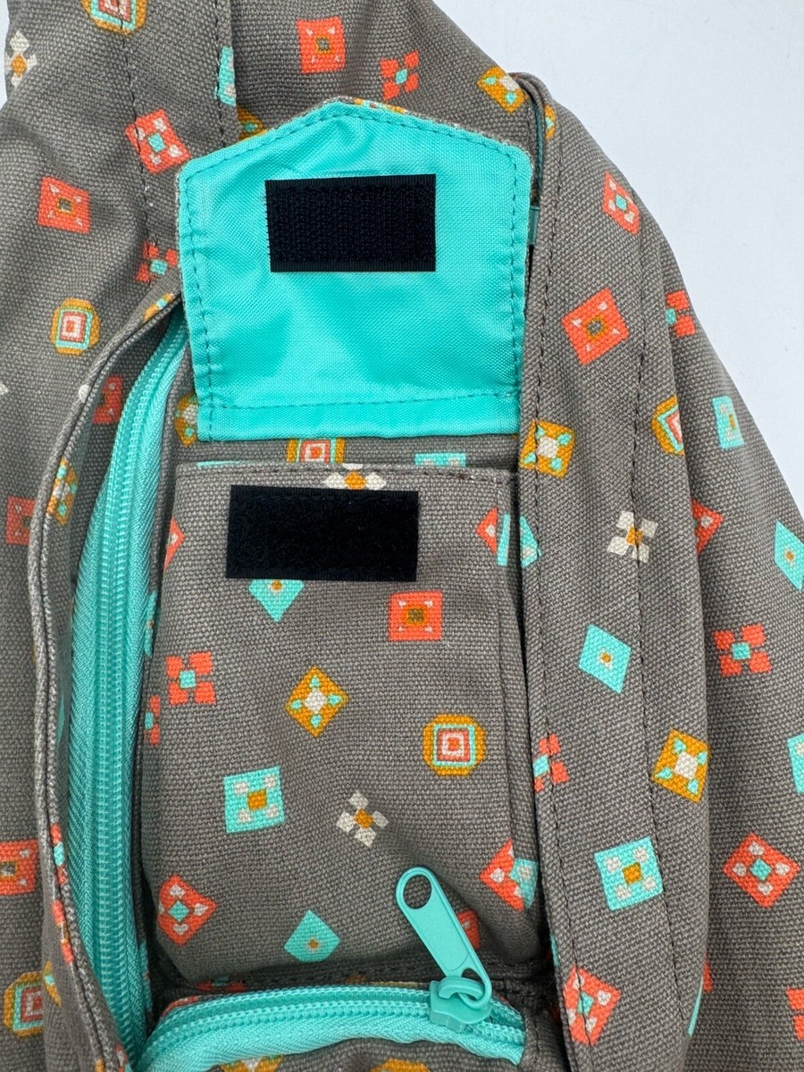 Kavu Geo-Print Sling Bag in Teal, Navy & Lime Kavu Rope Sling Bag Grey Taupe Geo-Print Fun Foulard Design  main image 2