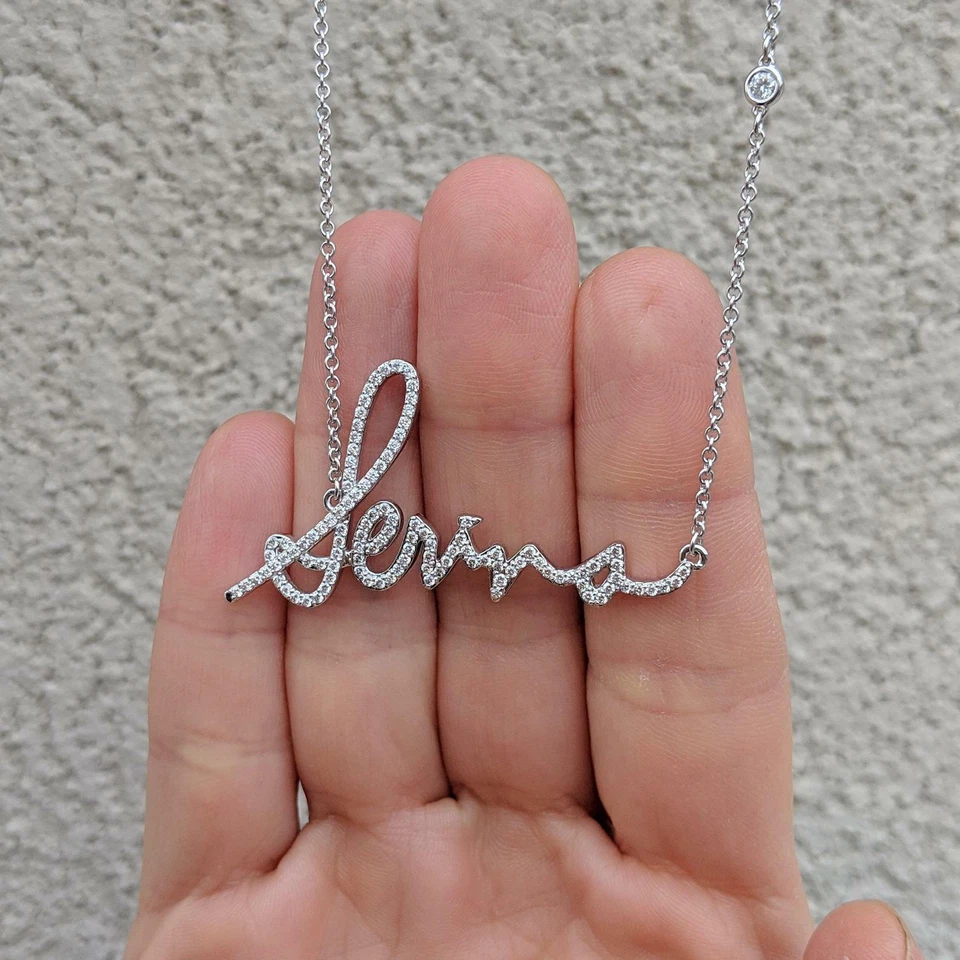 Collar inicial con nombre personalizado de diamantes reales para mujer cadena de plata de ley 925 de 18" Foto 3 de 4