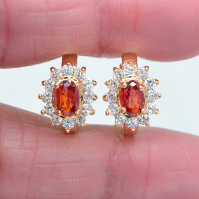18K Yellow Gold Filled Women Green Mystic Topaz Halo Oval Flower Huggie Earrings