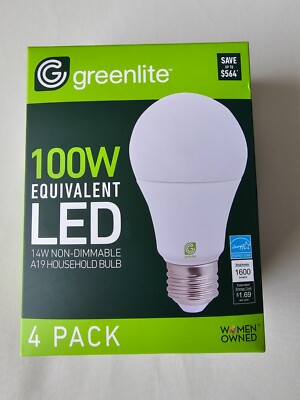 4 Pack Greenlite 14W LED 3000K Bright White equivalent 100W 