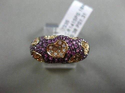 ESTATE 1.69CT DIAMOND & PINK SAPPHIRE 18KT 2 TONE GOLD 3D MULTI HEART LOVE RING - Picture 4 of 12