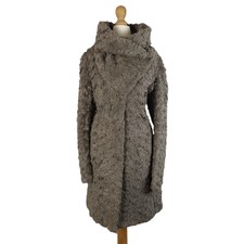 Annette Görtz Coat Uk 12 Eu 40 Grey Feather "biba" Jacket Textured Mid Length