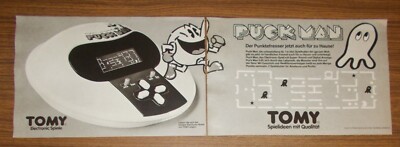 Seltene Werbung TOMY PUCK MAN Der Punktefresse Pac-Man Electronic Handheld 1982