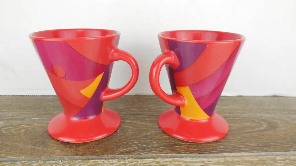 Tazas de café espresso rojo/dorado/púrpura abstracto Art Deco - fuente I - juego de 2 3 oz Foto 3 de 4