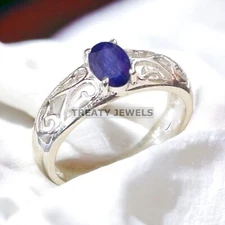 Blue Sapphire Oval Cut Gemstone With 925 Sterling Silver Ring For Men's #A254