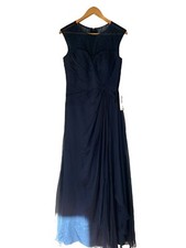 Gown Dress Bridesmaid Mother Of The Bride Satin Chiffon Lace Navy Blue NWT