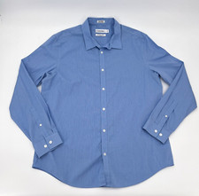 Calvin Klein Shirt Mens Large Blue Striped Button Up Long Sleeve Non-Iron Cool