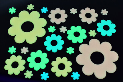 DirectGlow 24 Piece Glow in the Dark Multicolor Flowers Wall Ceiling Decor