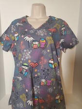 Scrubstar Cute Bird Floral Gray Scrub Top Size XS