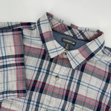 TOAD&CO Mens Plaid Short Sleeve Button Up Shirt Size Large Red Blue White