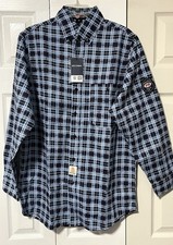 BOCOMAL Men's Medium Cat 2 FR Fire Resistant BLUE Plaid Button-Front Work Shirt