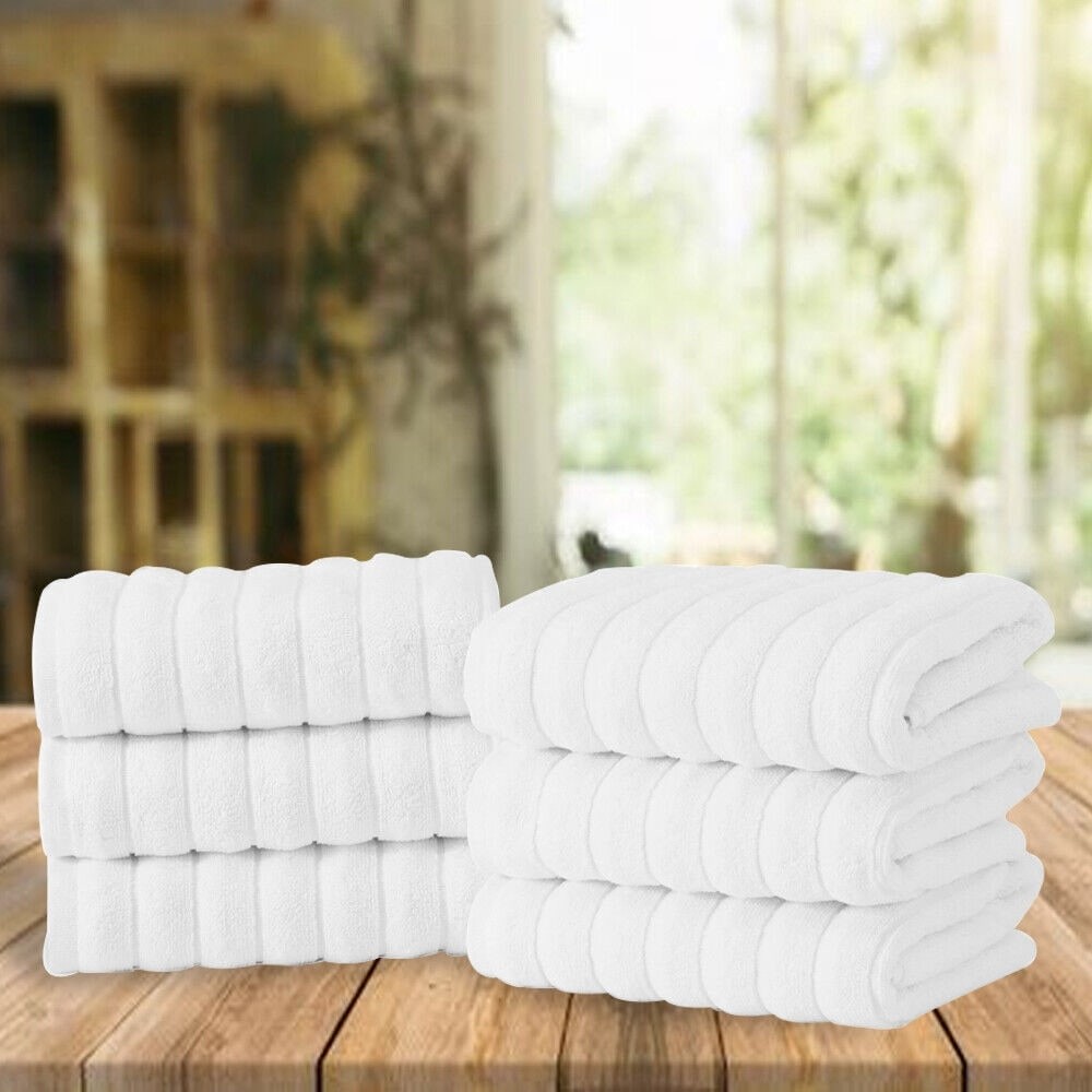 CTT Classic White Ribbed Combed 100% Turkish Cotton Quick Dry Bath Towel 33x20 Inches  