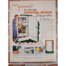 1950 "It's Femineered!" International Harvester Refrigerator Vtg Print Ad