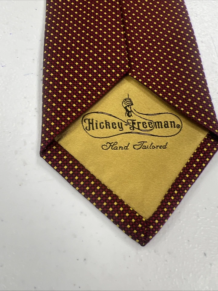 Corbata de cuello Hickey Freeman para hombre rojo borgoña y amarillo Argyle seda $148 Foto 3 de 4