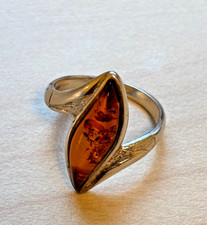 Vintage Russian Amber and Sterling Silver Ring Size 7