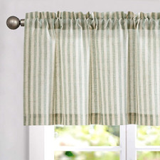 Linen Valance Curtain Stripe Pattern Light Filtering Farmhouse Window Treatment
