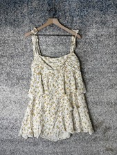 Reformation Dress Womens Large White Floral Tie Strap Mini Ruffle Sundress