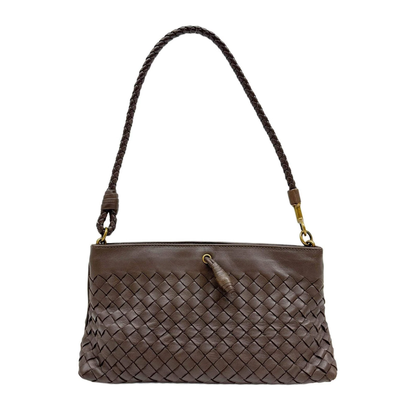 Bottega Veneta — BOTTEGA VENETA Intrecciato Brown Leather Shoulder Bag