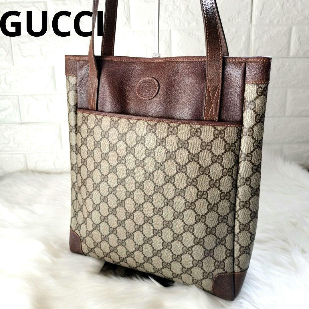 Gucci tote bag GG supreme PVC leather beige brown handbag logo 