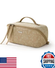 EACHY Travel Makeup & Toiletry Bag for Women, Large Flat-Opening Organizer Pouch