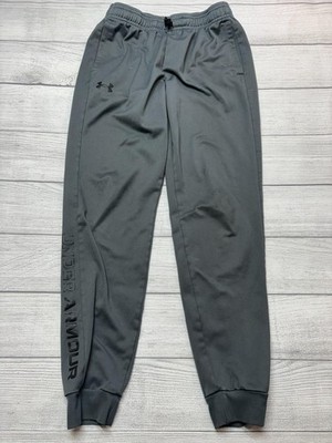 Under Armour Pants Youth Large 14/16 Gray Athletic Joggers Logo Ankle Cuff
