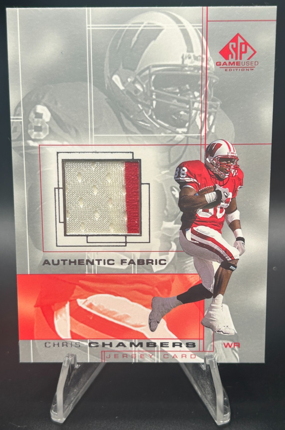 2001 SP Game Used Edition Chris Chambers #CC Wisconsin Jersey Fabric 2 Color SP