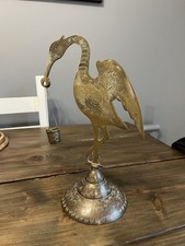 Vintage Etched Brass Stork Heron Crane with Bucket Figurine Ornament