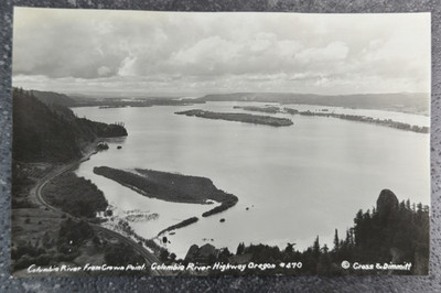 Azo 1918-30 B&W RPPC Postcard Columbia River View from Crown Point Oregon Hwy
