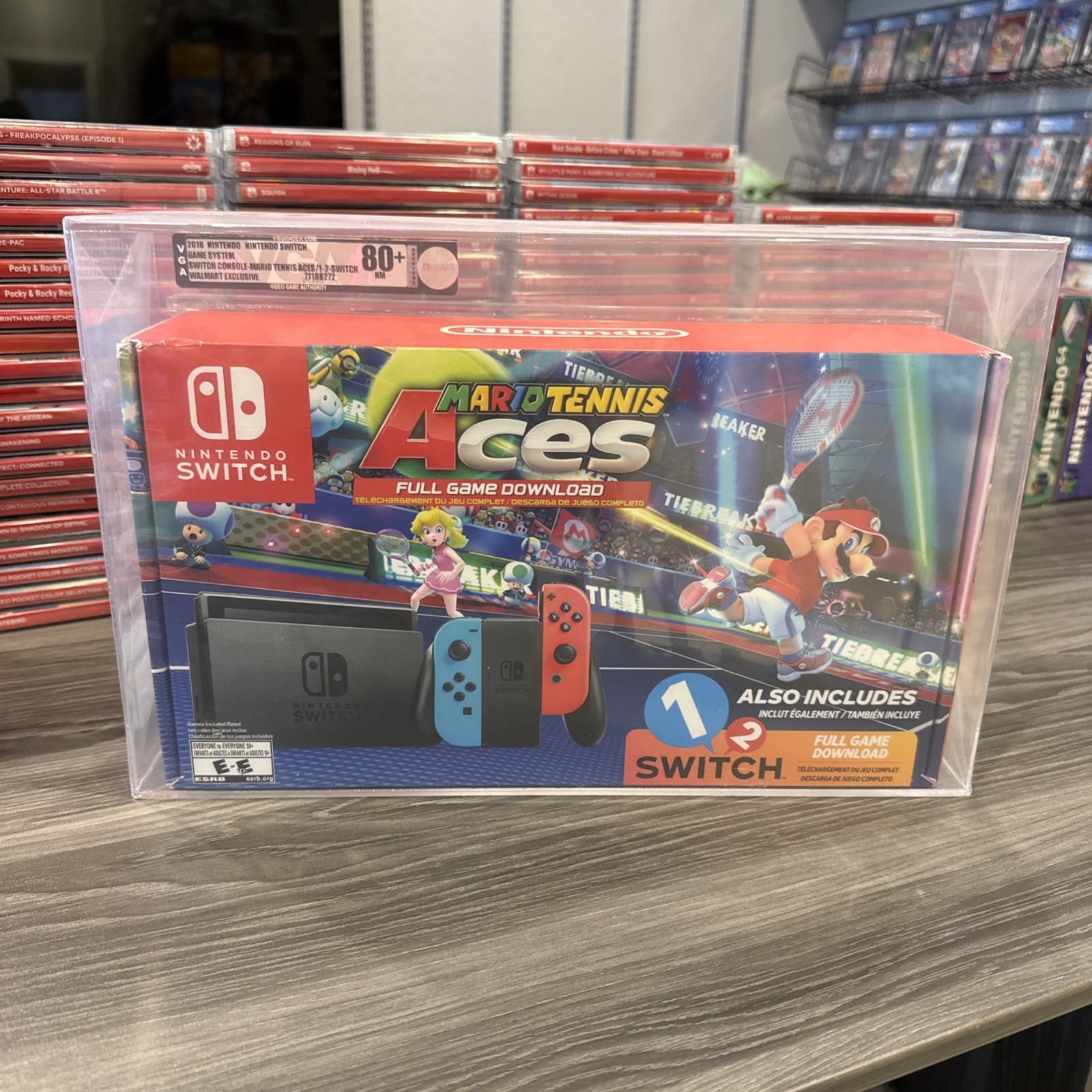 Nintendo Switch Mario Tennis Aces 1-2 Switch Bundle Console VGA Graded 80+ NM