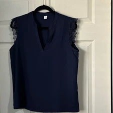 Source Unknown Navy Lace Sleeve Blouse Medium