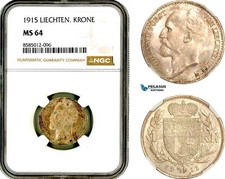 AL401, Liechtenstein, Johann, 1 Krone 1915, Vienna, Silver, NGC MS64