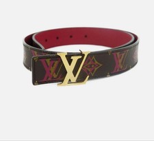 Louis Vuitton Authentic Belt Buckle Color Gold LV Monogram Women Pink Brown