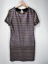 Karen Millen Short Fitted Sequin Dress UK 12-14 Rainbow Metallic Party Cocktail