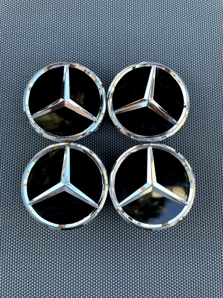 Set of 4 Mercedes Benz Center Caps Glossy Black 2.95Inch/75mm Fits Most Models - Image 2 of 4