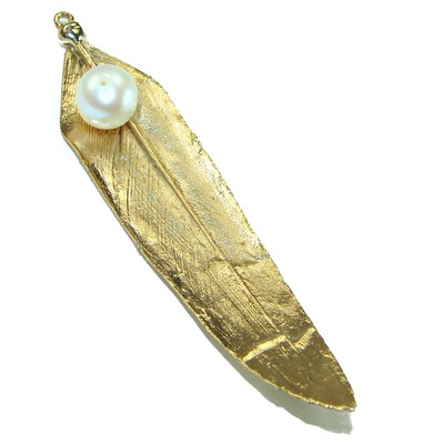 Echt Blatt Anhänger 925 Sterling Silber 14K Gold getaucht Handarbeit Unikat