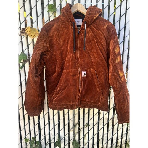 Carhartt WIP Corduroy Hooded Jacket Rust Brandy Quilted Size S Michigan - product listing photo